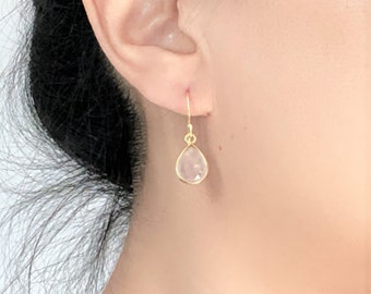 Yellow Gold Rose Quartz Drop vermeil Earring