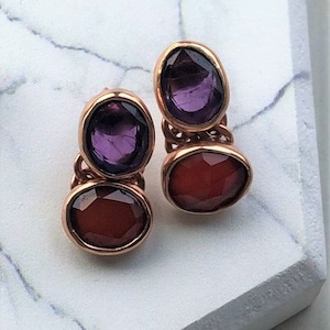 Rose Gold Amethyst and Red Onyx Vermeil Earring
