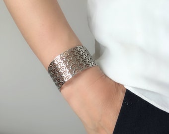 Rhodium Platted Solid Silver Filigree Design Adjustable Cuff Bracelet, Filigree Series