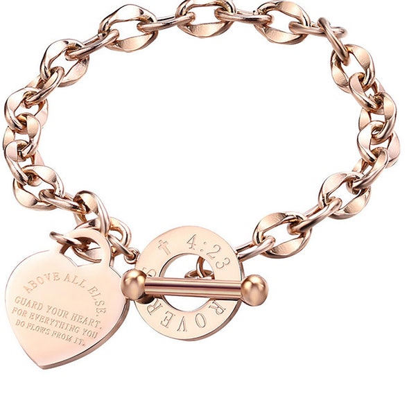 Proverbs 4:23 Bible Verse Gold Plated Bracelet for Women