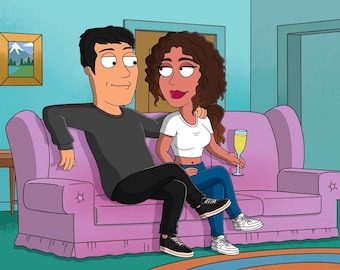 Custom Family Guy portrait gift,  Family Guy Personalized illustration, Family Guy Art, Cartoon portrait, Custom couples portrait poster