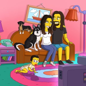 Die Simpsons Familie Portrait Poster, Benutzerdefinierte Cartoon Portrait, Geburtstagsgeschenk für Ihn, Personalisierte Familien Illustration, Hochzeitsgeschenk für Ihn