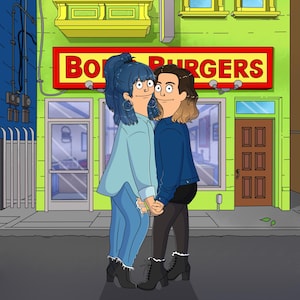 Bob's Burgers aangepast portretcadeau, Bob Burger-poster, gepersonaliseerde familieillustratie, cartoonportret, jubileum verjaardagscadeau hem