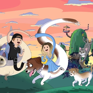 Adventure Time poster portrait, Custom Cartoon Family portrait from photo, Couples portrait Personalized Birthday Anniversary gift