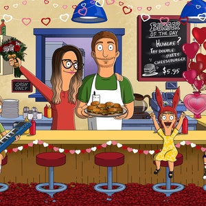 Bobs Burgers Custom Portrait Valentine’s Day gift for him, Custom Couples Bobs Burgers Poster, Family portrait gift, Father’s Day gift