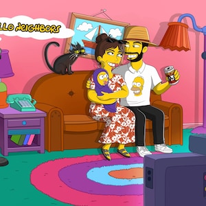 Custom Simpsons Family Portrait gift, Simpson Cartoon Portrait poster, Couples portrait, Custom Couch,Gift For Him,Gift For Her,Simpson Art