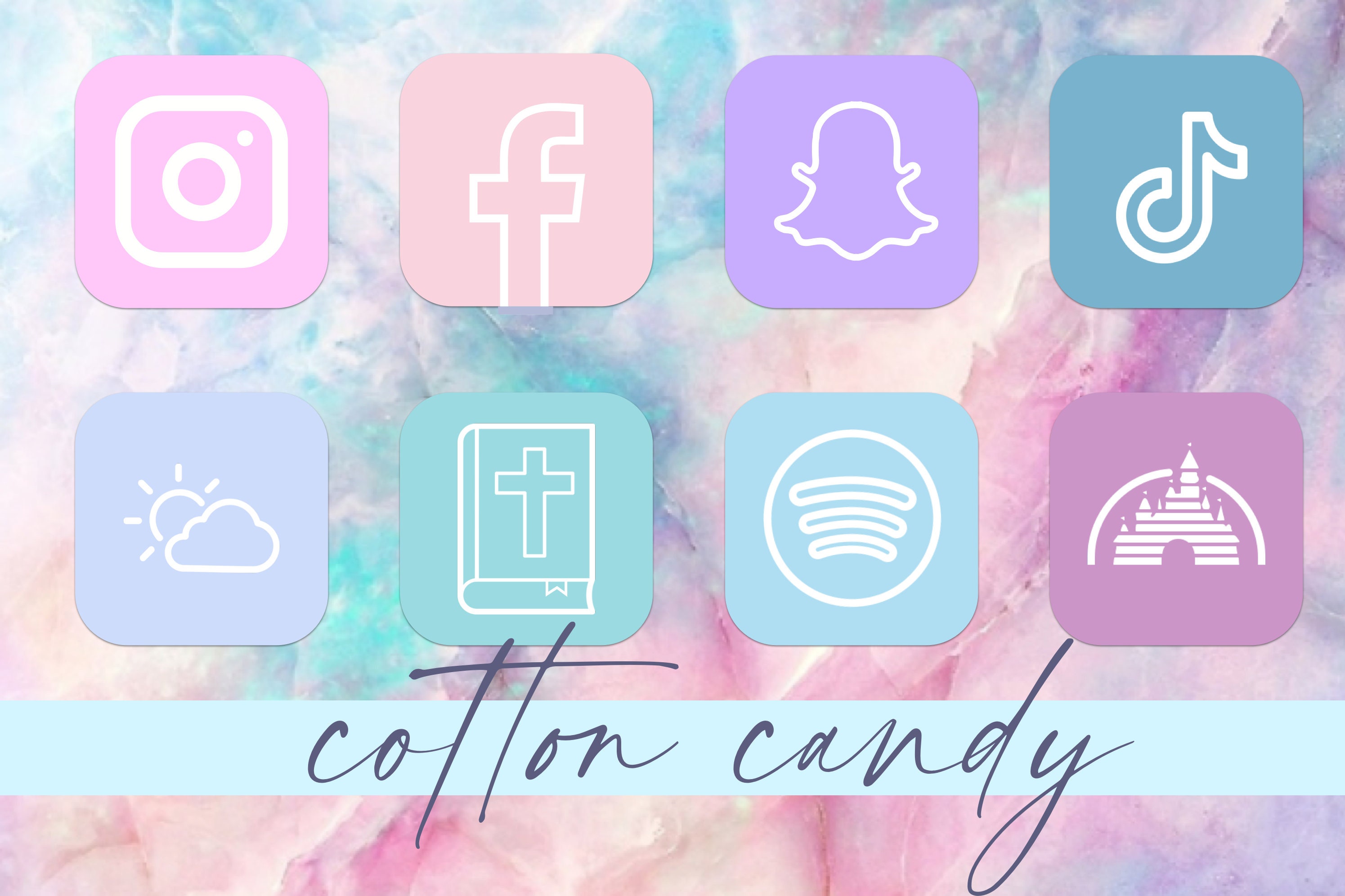 IOS 14 Cotton Candy Pastels Aesthetic Home Screen | Etsy