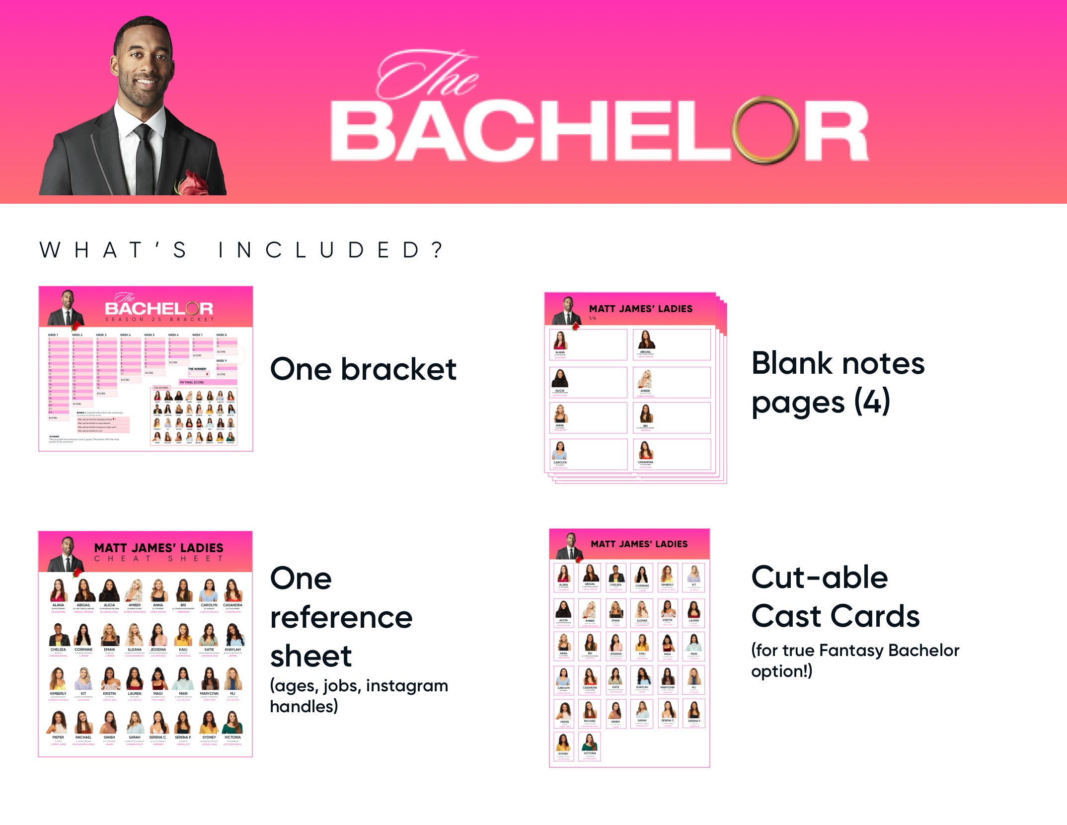Bachelor Bracket Matt James Season 25 Fantasy Bachelor Etsy
