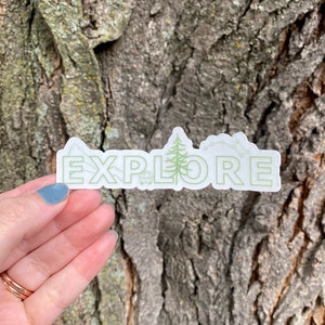 Explore | Minimalist Design | Mountains | Travel Sticker | Translucent | Clear Waterproof Vinyl | Water Bottle, Laptop, Car Decal |