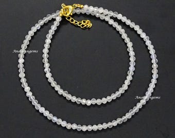 Collar de cuentas facetadas de piedra lunar arcoíris • Gargantilla con piedra natal de junio