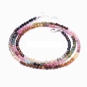 Multi TOURMALINE Beaded NECKLACE and Bracelet, 3 mm WATERMELON Tourmaline Faceted Round Bead Necklace And Bracelet Gift For Love
