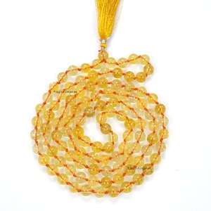 CITRINE 108 Beads Japa Mala, 8mm Beads Tassel Necklace with Sparkling Crystal, Hand Knotted Healing Stone Necklace Handmade MEDITATION MALA,