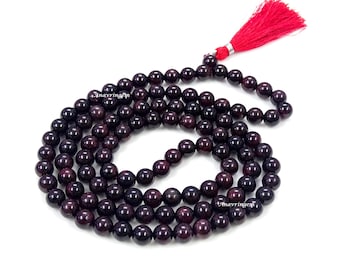 Granat Japa Mala Halsband, 108 Pärlor, Meditationshalsband