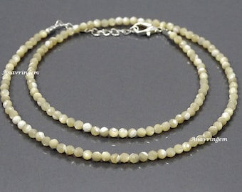 Mother of Pearl Necklace Bracelet Set, Handmade Faceted Gemstone Jewelry