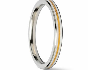 Stainless Steel Kada for Men with Brass Inlay, Minimalist Silver Bangle, Modern Sikh Kara Bracelet, Gift for Him