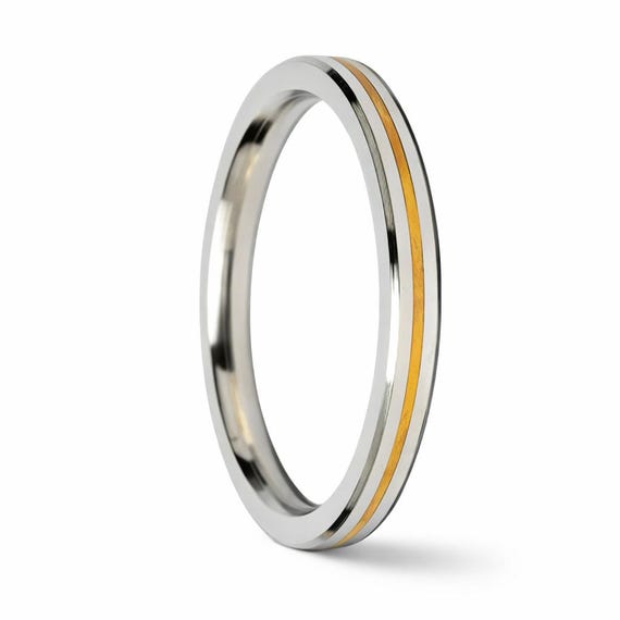 Stainless Steel Kada for Men with Brass Inlay, Minimalist Silver Bangle, Modern Sikh Kara Bracelet, Gift for Him