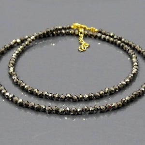 Natural PYRITE Beaded Necklace, 3mm Pyrite Micro Faceted Beads Choker, Party-Wear Dainty Girl Necklace and Bracelet Gift For Her.