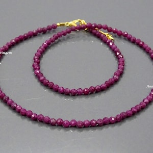 Rubinhalsband – Naturlig fasetterad rondell ädelsten – Smycken med födelsesten i juli – Elegant halsband med rött pärlmönster, present till kvinnor
