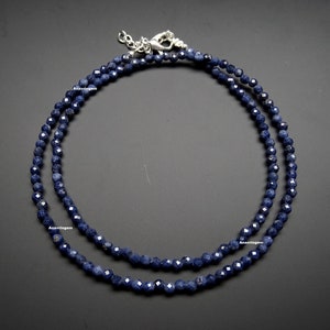 BLUE SAPPHIRE NECKLACE, Natural Sapphire Round Beads Necklace, Sapphire Minimalist Necklace, September Birthstone Gift, Anniversary Necklace
