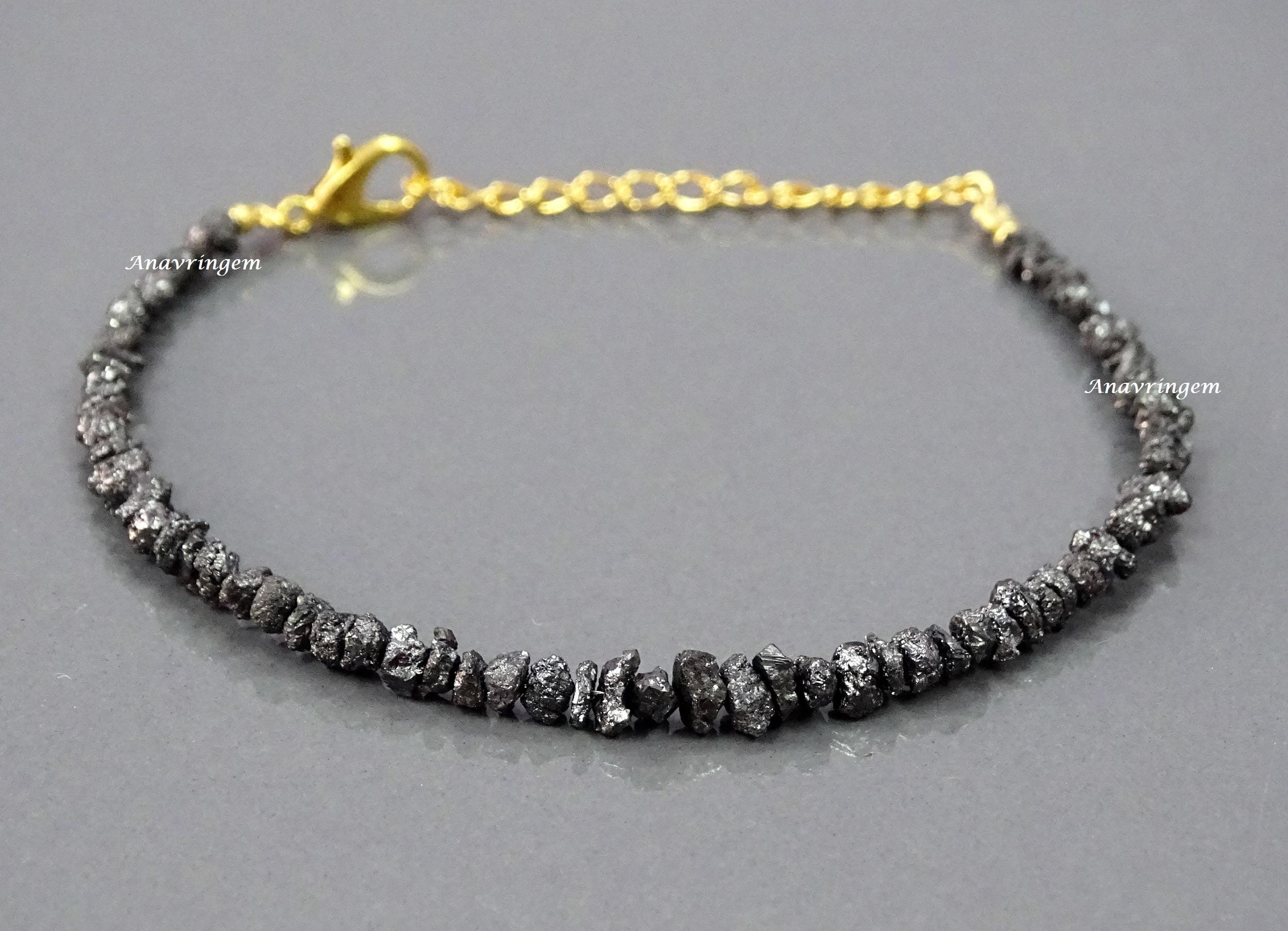 ハンドメイドのラフブラックダイヤモンドナゲットブレスレット、長さ 