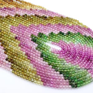 Tourmaline Faceted Round Beads  Watermelon Gemstone Strand Jewelry Making Supplies DIY Bracelet Necklace