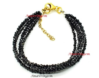 Black Spinel Gemstone Bracelet, Stacking Friendship Jewelry