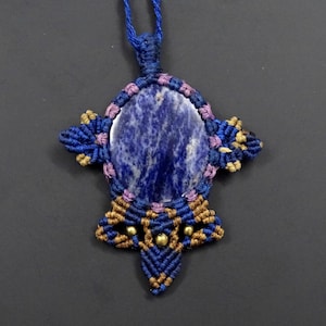 SODALITE MACRAME PENDANT, Macrame necklace Handmade Bohemian Boho hippie Yoga necklace gemstone necklace tribal necklace Gift for her Sale
