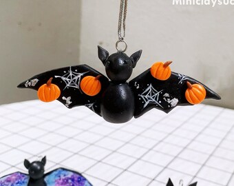 Citrouille de chauve-souris suspendue miniature, Décor de chauves-souris d’Halloween, Accessoires pour voiture, Ornements de chauves-souris effrayantes noires, Peluche de chauve-souris, Jouet de chauve-souris mignon, Chauves-souris murales