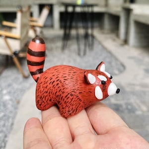 Handmade clay Red Panda toy, Birthday Red panda gifts art, Red panda for her, Miniature Red Panda, unique Red Panda Party, Firefox Figurine