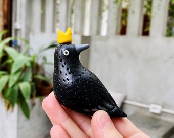 Crow Plush, Handmade Crow gift, Goth Easter, Dark Cottage core Home Decor, Raven toy, King Crow art, Witchy gift, Miniature Black Crow Raven