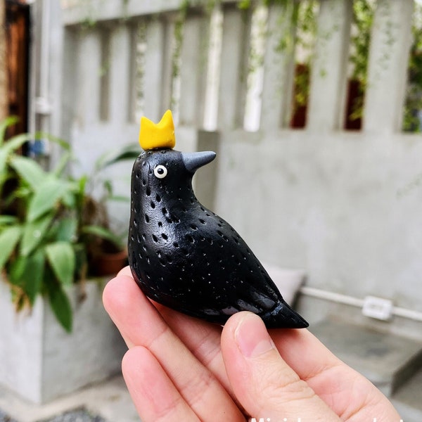 Crow Plush, Handmade Crow gift, Goth Easter, Dark Cottage core Home Decor, Raven toy, King Crow art, Witchy gift, Miniature Black Crow Raven