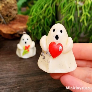 Handmade Clay ghost, Spooky Ghost Sculptures, flowers ghost, heart ghost, Cute ghost gifts, little ghost, hanging idea Halloween gifts ghost