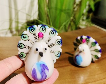 Handmade Peacock ornament, cute Figurines Peacock , Art Peacock painting, cute Bird Figurine, Peacock lover gifts, Birthday Peacock for her