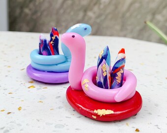 Polímero Regalo de amante del cristal de serpiente azul / Figuras pareja de escritorio de serpiente / Amor de serpiente personalizado / Regalo de serpiente de Navidad para ella / Regalo de cristal azul crudo