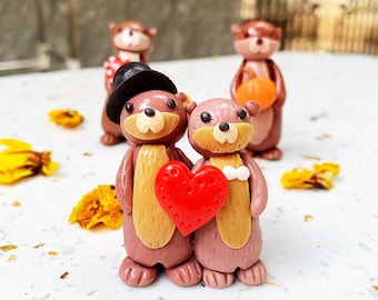 カワウソのミニチュア、カワウソの置物、ポリマー粘土のカワウソの置物