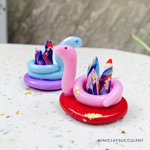 Polymer Blue snake crystal lover gift/ Figurines couple snake desk/ Custom snake love/ Christmas snake gift for her/ Raw blue crystal gift