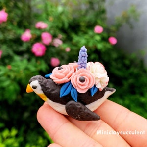 Handmade penguin flowers gift, King Penguin art, Christmas Figurines penguin, miniature penguin for mom, Penguin hanging car accessories