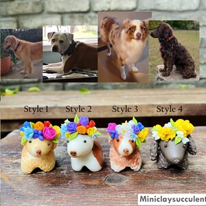Portrait Dog flowers, Custom clay pet Portraits, Pet Loss Gift, Miniature Dog, Pets Birthday, Dog portrait from photo, Handmade Dog for her