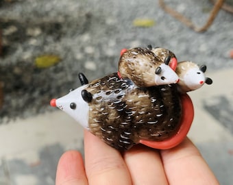 Handmade Valentine's Family Opossum, Mother's day, Unique Opossum gift, Cute Mom with babies, Miniature Opossum ornament, Birthday gifts mom