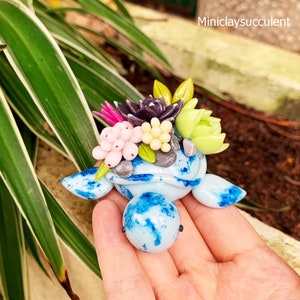 Sea Blue Turtle succulents art, Mini turtle flowers gifts for mom, Birthday gifts for woman, Birthday turtle collection, Tortoise figurine