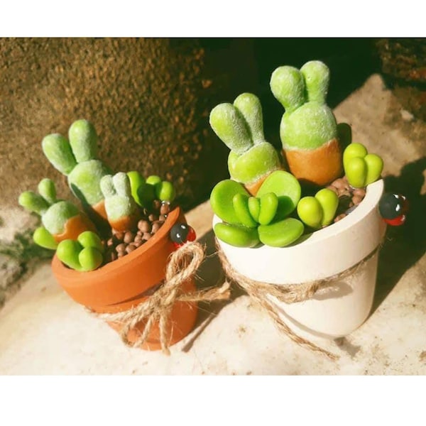 Handmade Easter Bunny gifts, Green Clay Rabbit Succulent, Couple Rabbit, Unique Rabbit toy, Rare Unique clay succulent, Succulents plants