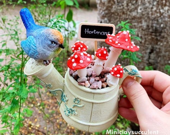 Terrarium tuin Paddestoel vogel decor, klei paddestoel, kleine paddestoelen plant, Tuin geschenken voor vriend, magisch bos, handgemaakte rode paddestoel