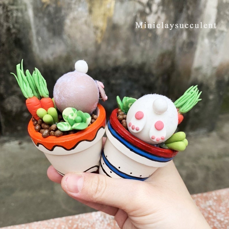 Funny Easter bunny butt pot Clay mini rabbit decor Quirky colorful Easter Rabbit Unique Easter bunny gifts Egg Carrot Spring flower pot