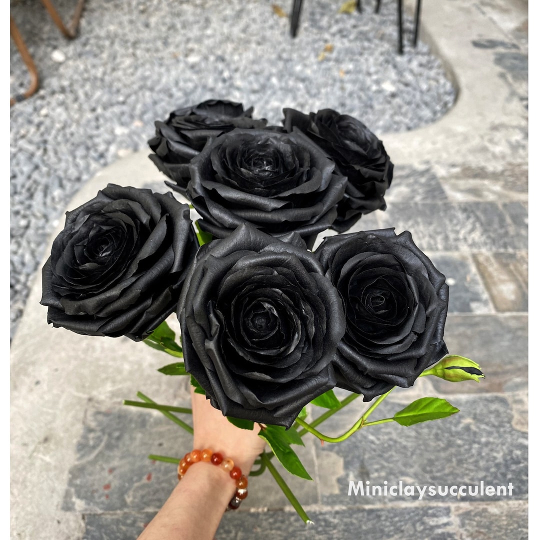 Handmade Clay Black Rose Gift, Black Flowers Lover, Rose