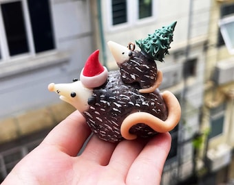 Clay Opossum ornament, Mother's day gifts, Unique Opossum gifts, Miniature Opossum toy, Birthday gifts mom, Gifts holiday, Birthday Opossum