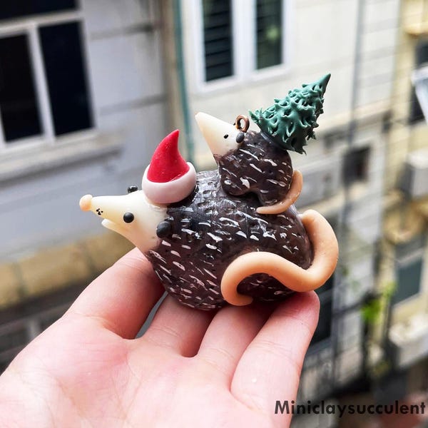 Clay Opossum ornament, Mother's day gifts, Unique Opossum gifts, Miniature Opossum toy, Birthday gifts mom, Gifts holiday, Birthday Opossum