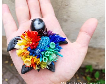 Miniature rainbow sea turtle, Unique Clay coral turtle, LGBT funny gifts creature lover for him, Birthday gifts black turtle, Gifts for wife