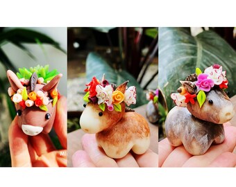 Handmade Clay donkey toy, Baby Donkey flowers art, Donkey gifts for her, Cute animal Farm, mini clay flowers, Unique Donkey succulents gifts