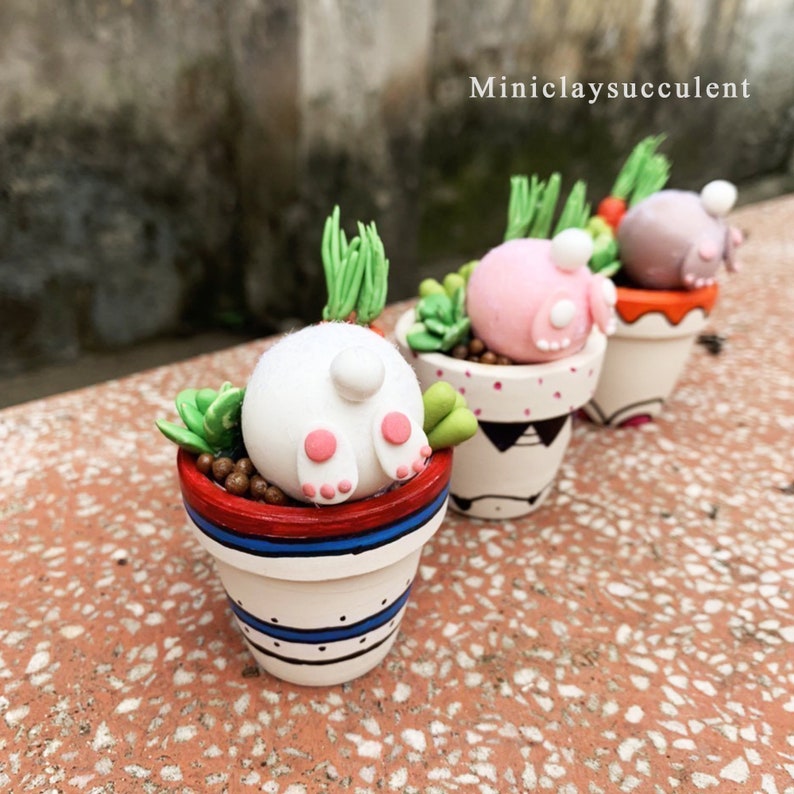 Funny Easter bunny butt pot Clay mini rabbit decor Quirky colorful Easter Rabbit Unique Easter bunny gifts Egg Carrot Spring flower pot
