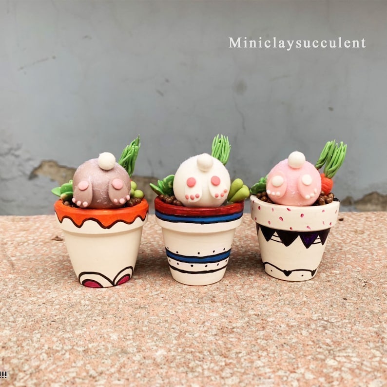 Funny Easter bunny butt pot Clay mini rabbit decor Quirky colorful Easter Rabbit Unique Easter bunny gifts Egg Carrot Spring flower pot